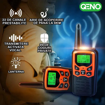 Set 2x Statie Radio Portabila Emisie Receptie, Walkie Talkie QENO®