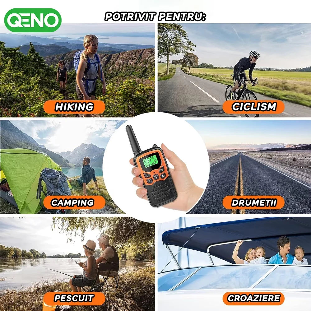 Set 2x Statie Radio Portabila Emisie Receptie, Walkie Talkie QENO®