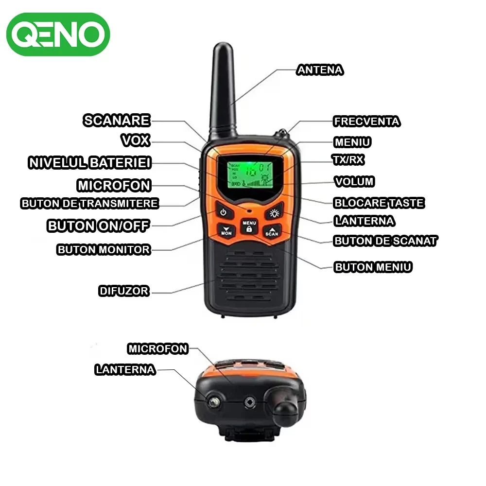 Set 2x Statie Radio Portabila Emisie Receptie, Walkie Talkie QENO®