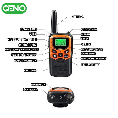 Set 2x Statie Radio Portabila Emisie Receptie, Walkie Talkie QENO®