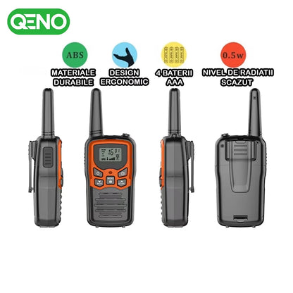 Set 2x Statie Radio Portabila Emisie Receptie, Walkie Talkie QENO®