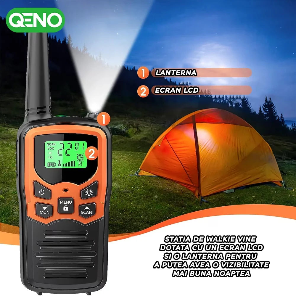 Set 2x Statie Radio Portabila Emisie Receptie, Walkie Talkie QENO®