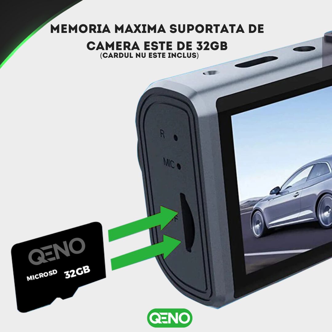 Camera Auto De Bord DVR Qeno® TRIO Camera High PRO Full HD 1080P, 3 Lentile