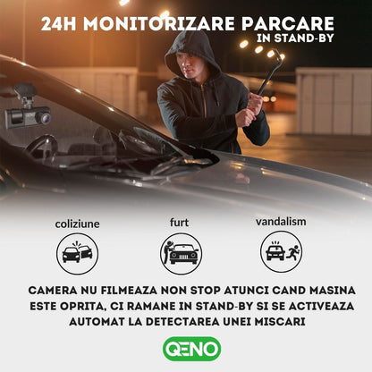 Camera Auto De Bord DVR Qeno® TRIO Camera High PRO Full HD 1080P, 3 Lentile