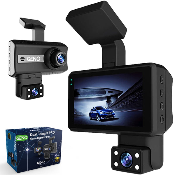 Camera Auto De Bord Qeno® Dual Camera PRO, Display 4 inch, Full HD 1080P, Night Vision