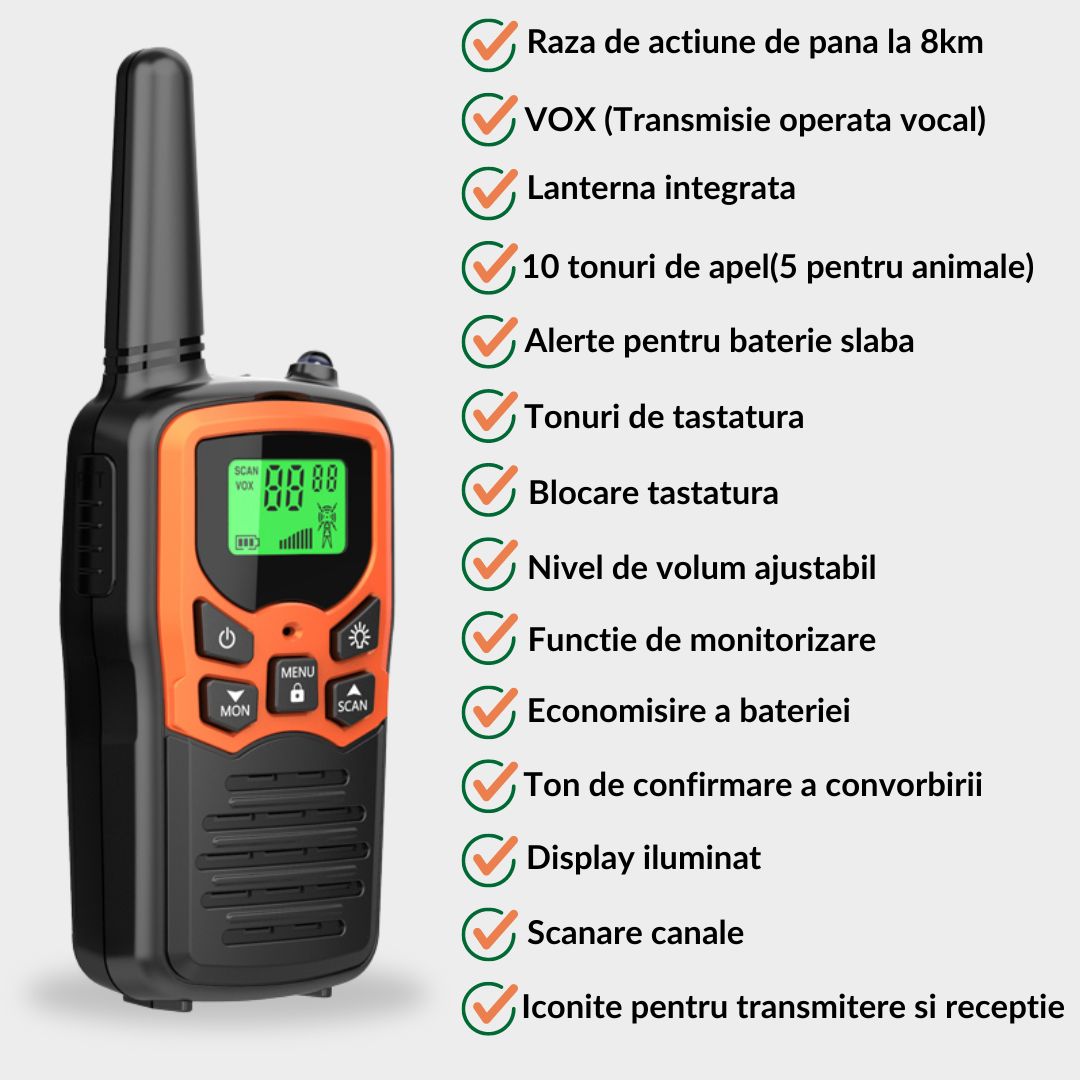 Set 2x Statie Radio Portabila Emisie Receptie, Walkie Talkie QENO®
