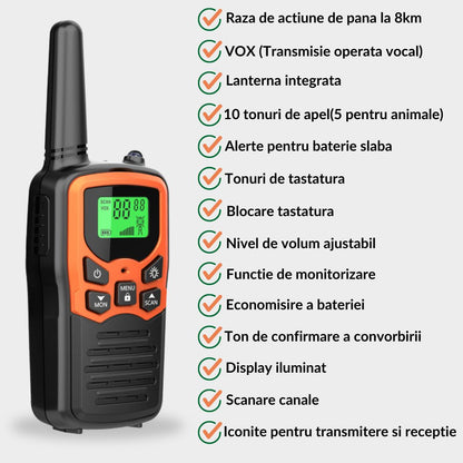 Set 2x Statie Radio Portabila Emisie Receptie, Walkie Talkie QENO®