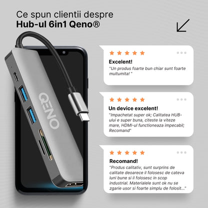 Hub USB 6 in 1 Type C Qeno® Resigilat
