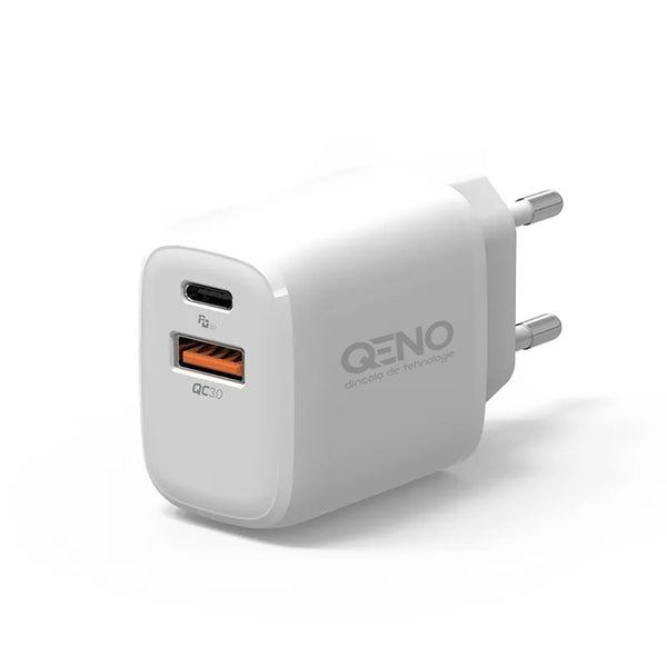 Incarcator Telefon 20W QENO® PD Tip C Si USB 3.0, Compatibil Cu Samsung, Iphone, Tableta, Qualcomm 3.0, Super Fast Charger 3.4A si Protectie Supracurent
