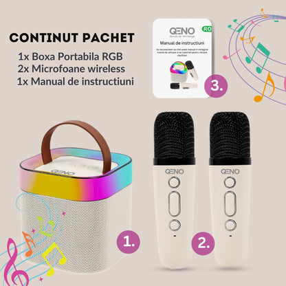 Set Boxa Bluetooth 5.3 Karaoke Cu 2 Microfoane Wireless DoReMi Qeno® Resigilat
