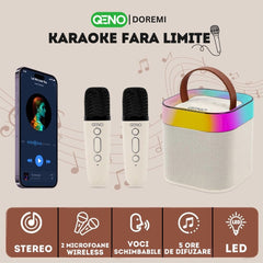 Set Boxa Bluetooth 5.3 Karaoke Cu 2 Microfoane Wireless DoReMi Qeno® — poza 3