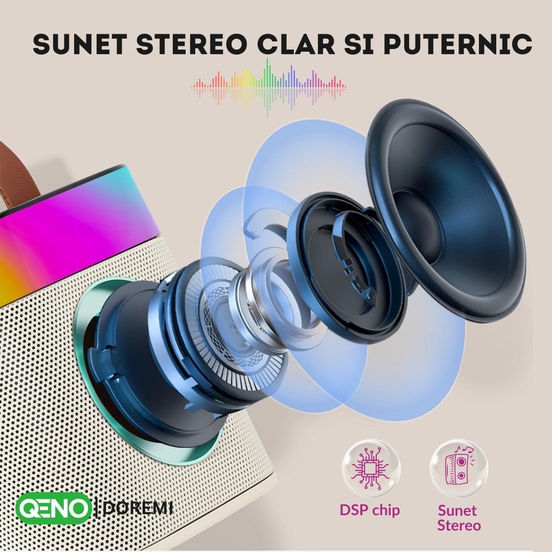 Set Boxa Bluetooth 5.3 Karaoke Cu 2 Microfoane Wireless DoReMi Qeno®