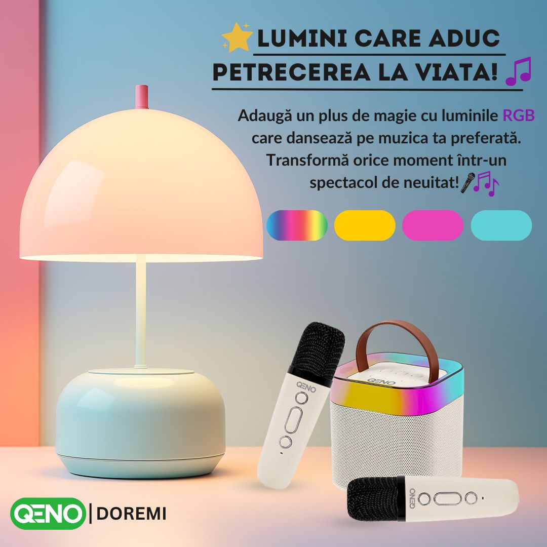 Set Boxa Bluetooth 5.3 Karaoke Cu 2 Microfoane Wireless DoReMi Qeno® Resigilat