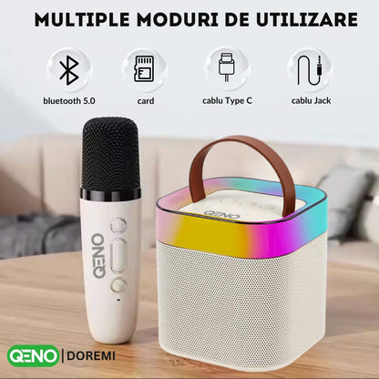Set Boxa Bluetooth 5.3 Karaoke Cu 2 Microfoane Wireless DoReMi Qeno® Resigilat