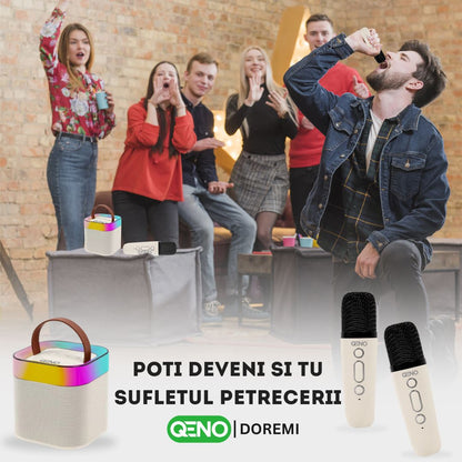 Set Boxa Bluetooth 5.3 Karaoke Cu 2 Microfoane Wireless DoReMi Qeno® Resigilat