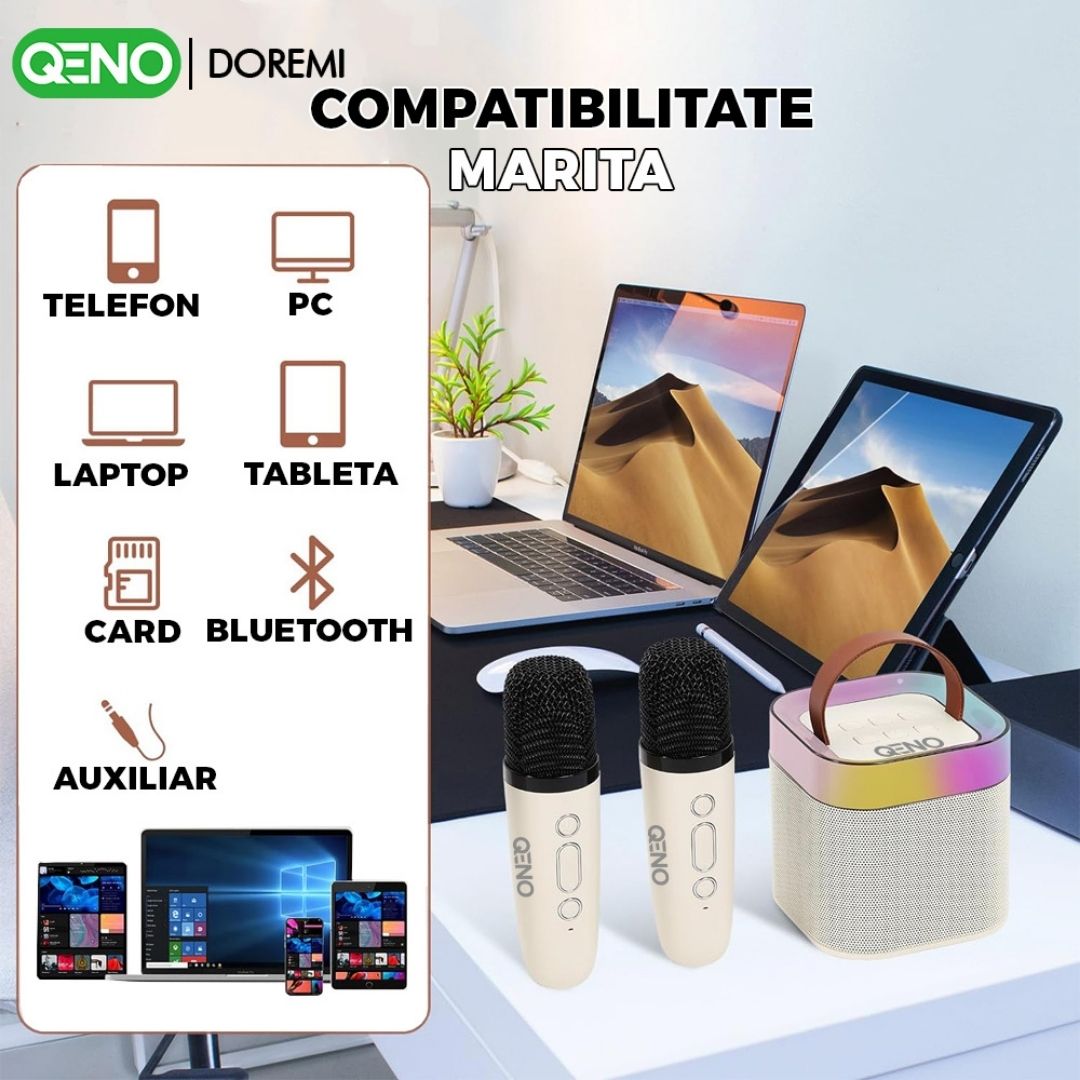 Set Boxa Bluetooth 5.3 Karaoke Cu 2 Microfoane Wireless DoReMi