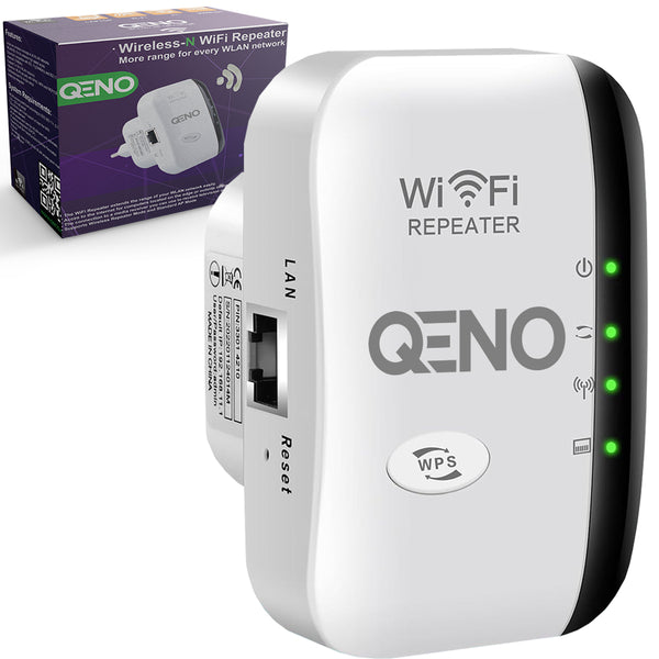 Adaptor Wireless Extender Qeno® Amplificator Semnal Range Wifi, 2.4Ghz, 300 Mbps, 10M Acoperire, LAN Slot