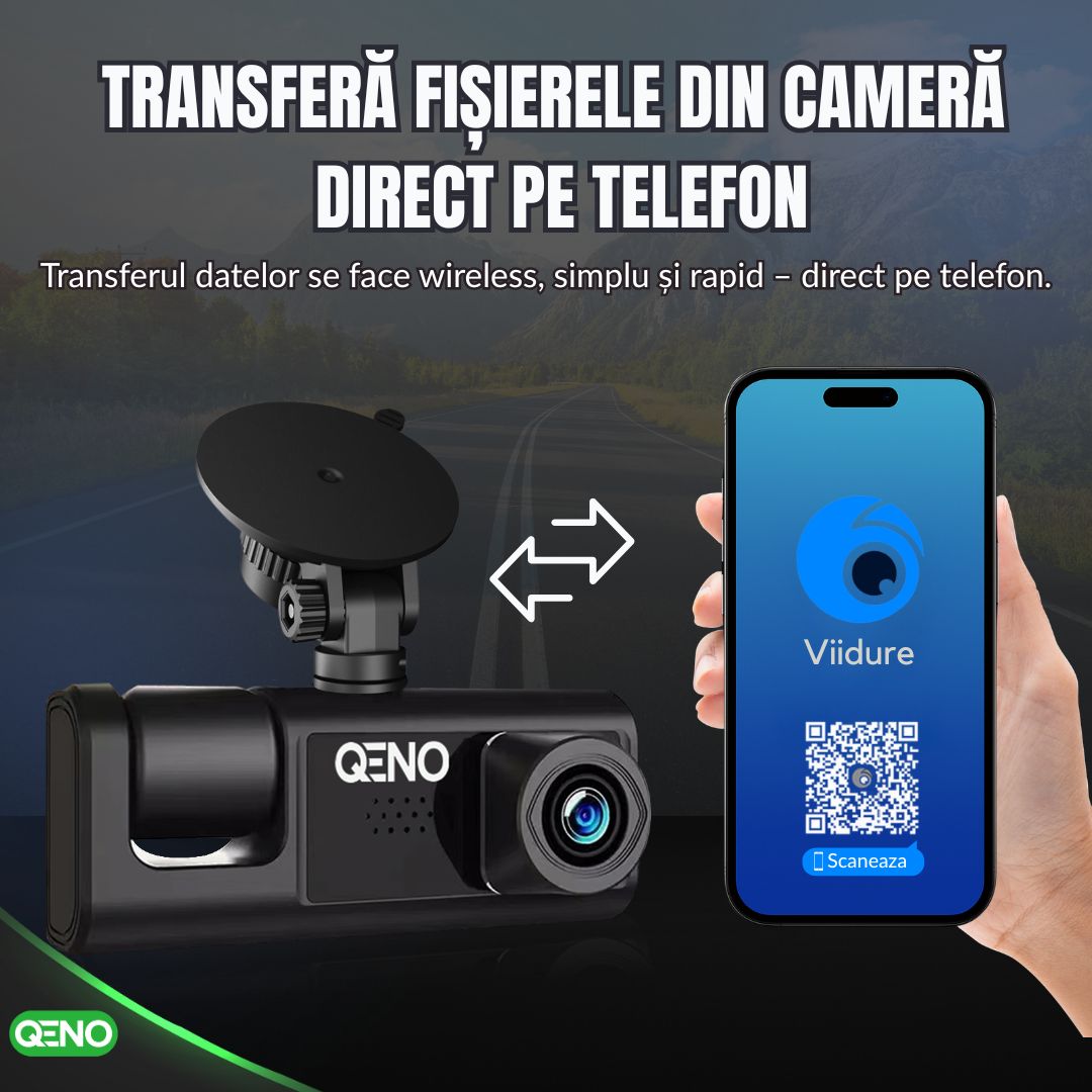 Camera Auto De Bord DVR Qeno® TRIO Camera High PRO Full HD 1080P, 3 Lentile
