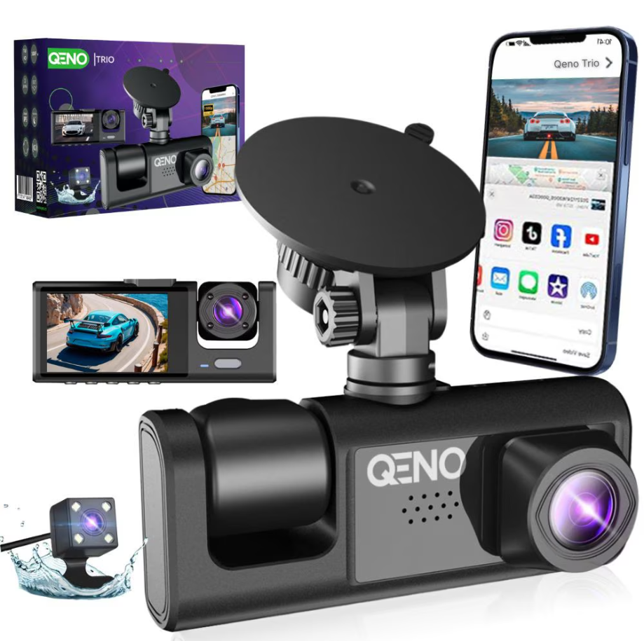 Camera Auto De Bord DVR Qeno® TRIO Camera High PRO Full HD 1080P, 3 Lentile