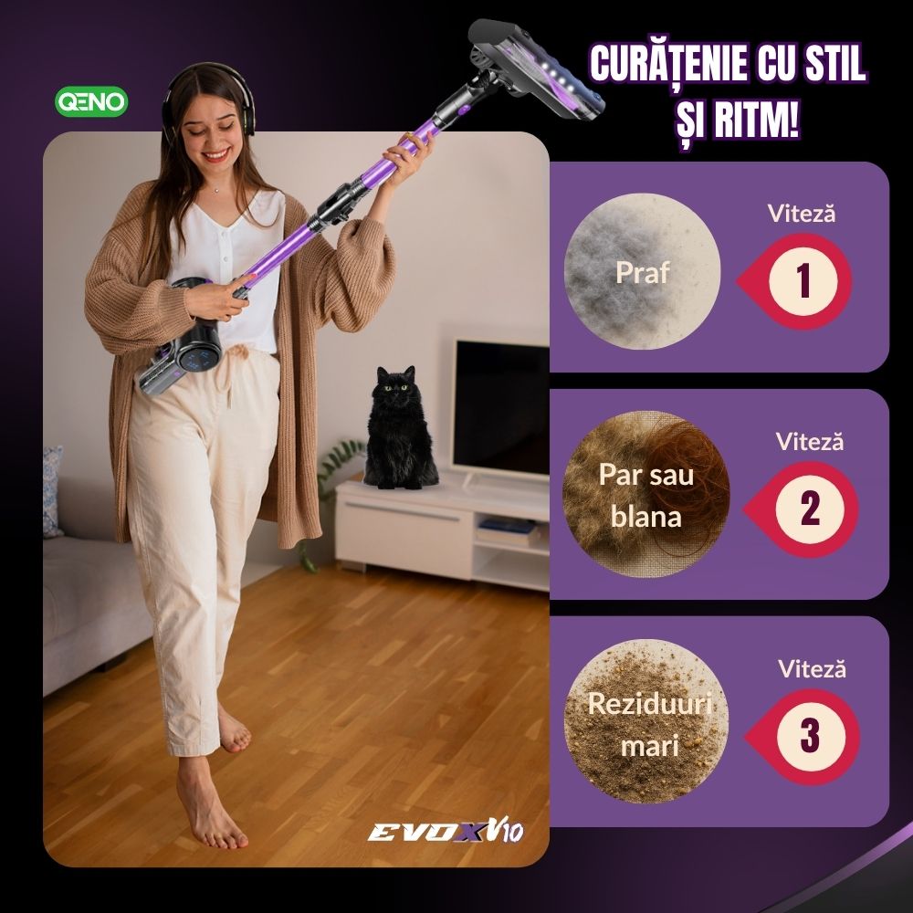Aspirator Vertical Fara Fir Cu Brat Flexibil Qeno eVOXv10