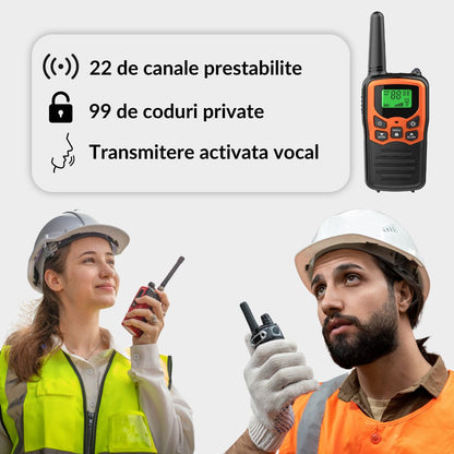Set 2x Statie Radio Portabila Emisie Receptie, Walkie Talkie QENO®